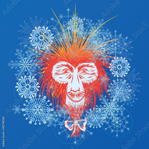 Japanese macaque and snowflakes