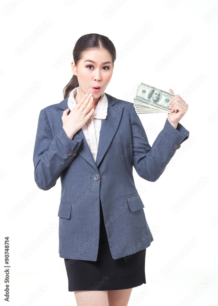 asian business woman hold bank note in hand asian business woman hold bank note in hand