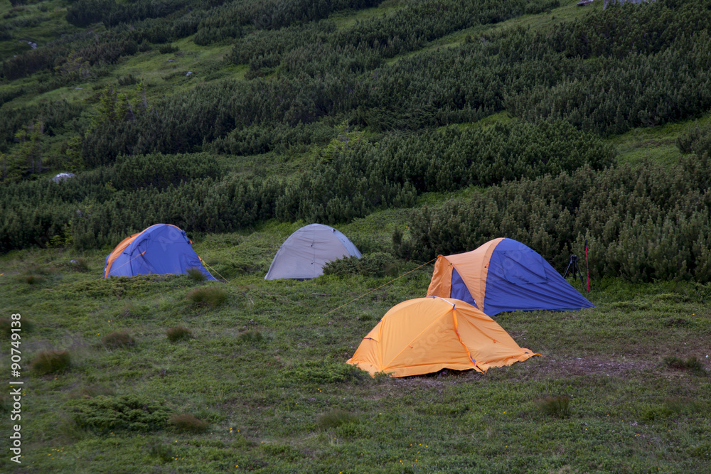 Colourful tents camping.