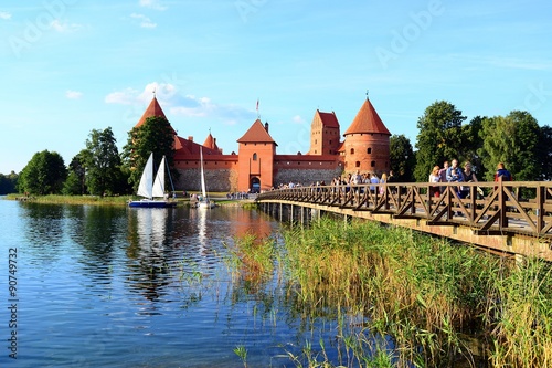 Galves lake,Trakai old red bricks castle view photo