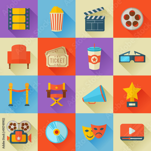 Set of flat style cinema icons