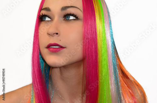 beautiful girl with rainbow hair