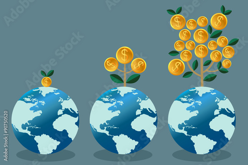 Step of Business growing. Money tree growing on the world. Conce