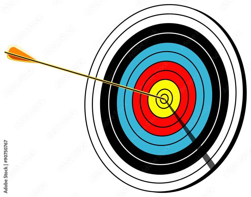 Archery target, bullseye shot, isolated on white, vector illustration Archery target, bullseye shot, isolated on white, vector illustration