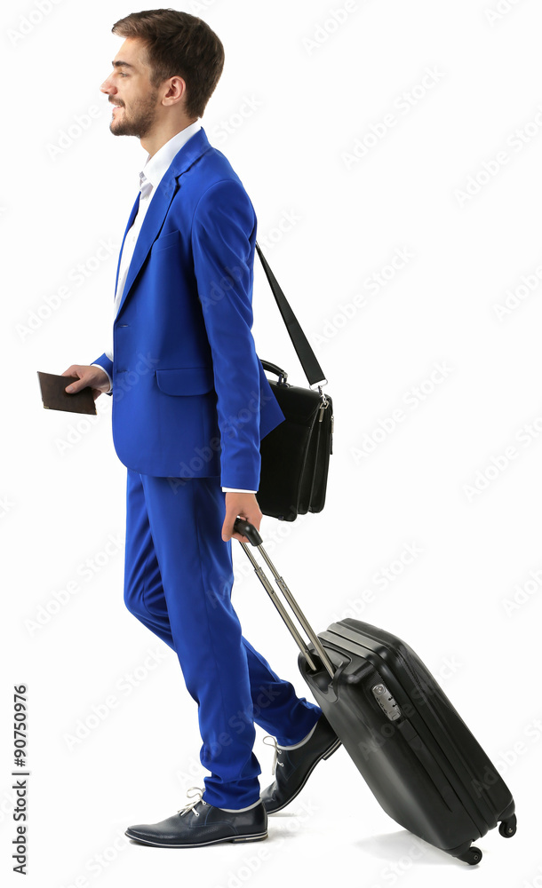 Business man with suitcase isolated on white Business man with suitcase isolated on white