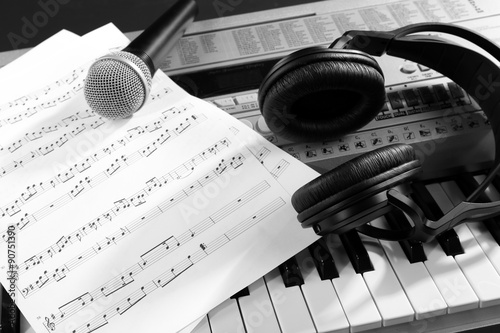 Headphones with music notes...