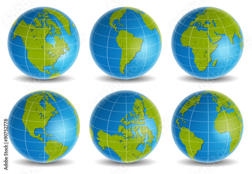Weltkugel Weltkarte Welt Karte Kugel blau grün Vektor Set