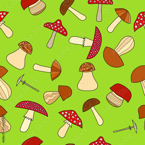 abstract vector doodle mushroom seamless pattern