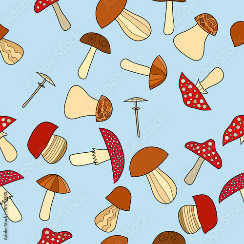 abstract vector doodle mushroom seamless pattern