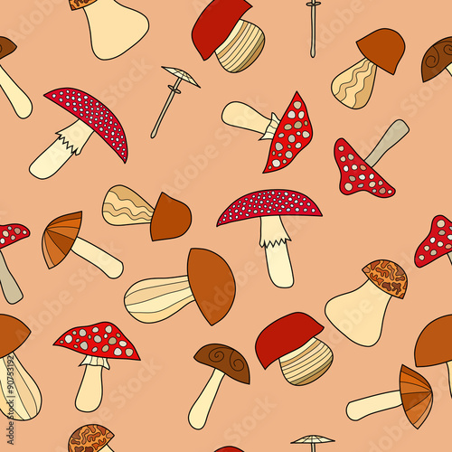 abstract vector doodle mushroom seamless pattern