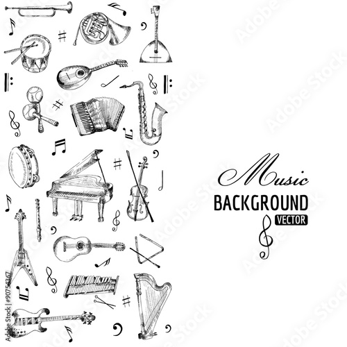 Music Instruments Background - hand drawn - vector