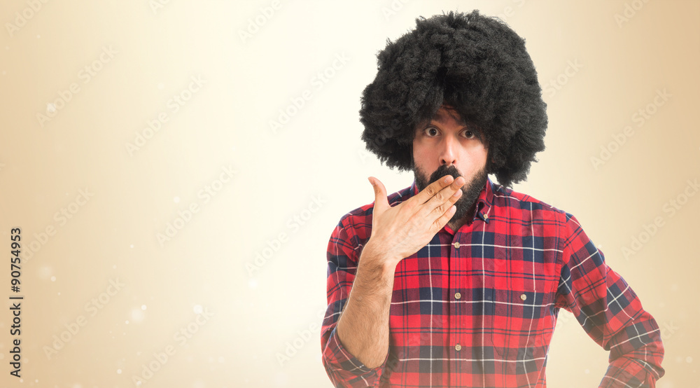 Afro mam doing surprise gesture Afro mam doing surprise gesture