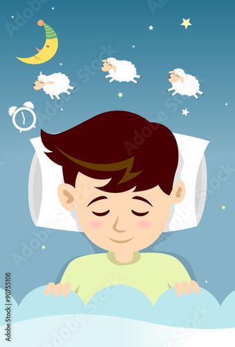 Sleeping Boy with counting sheep