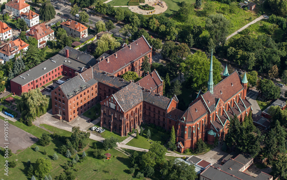 aerial view of the church in Wroclaw city