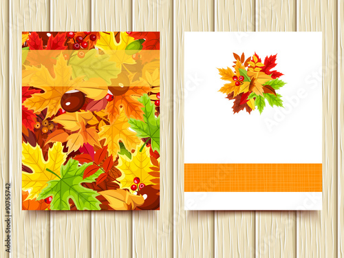 Vector flyers with colorful autumn leaves.