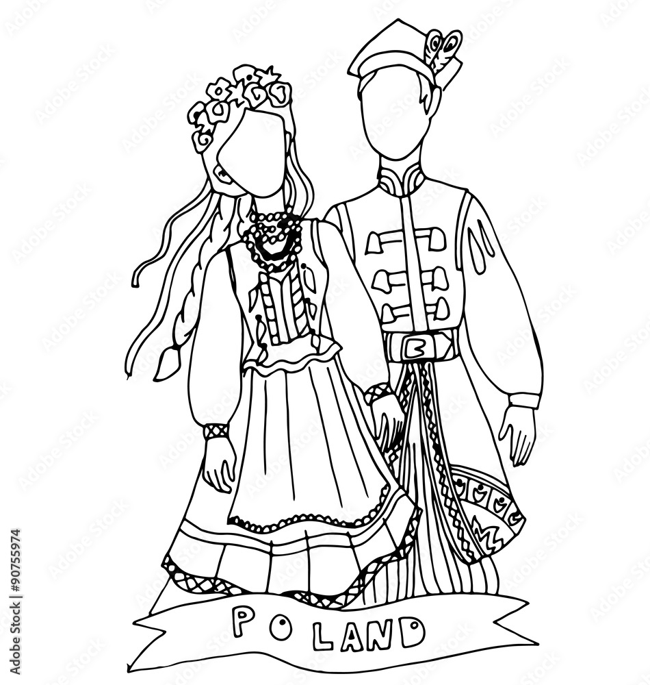 the national traditional ethnic costume for men and woman of the country. The sketch, outline, national heritage and the country's costume the national traditional ethnic costume for men and woman of the country. The sketch, outline, national heritage and the country's costume