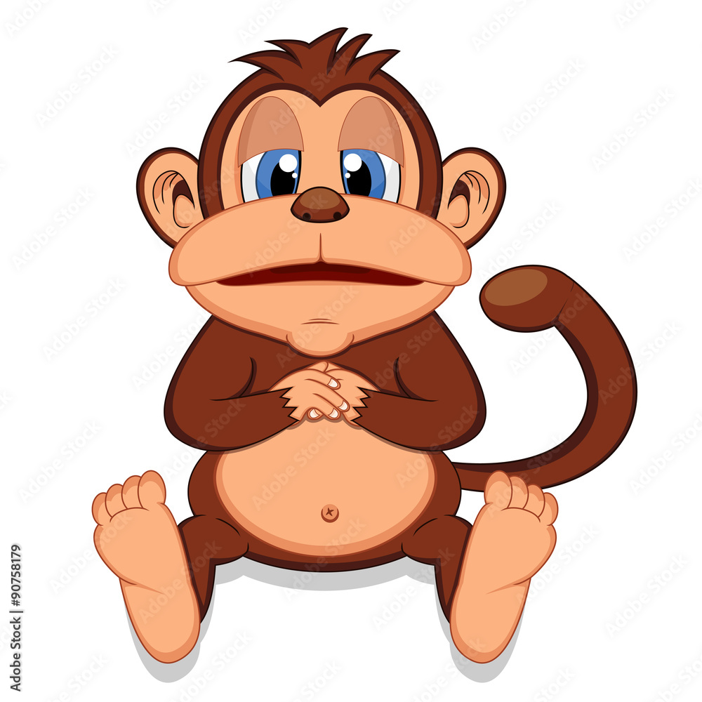 Fat monkey sitting cartoon Stock Vector | Adobe Stock