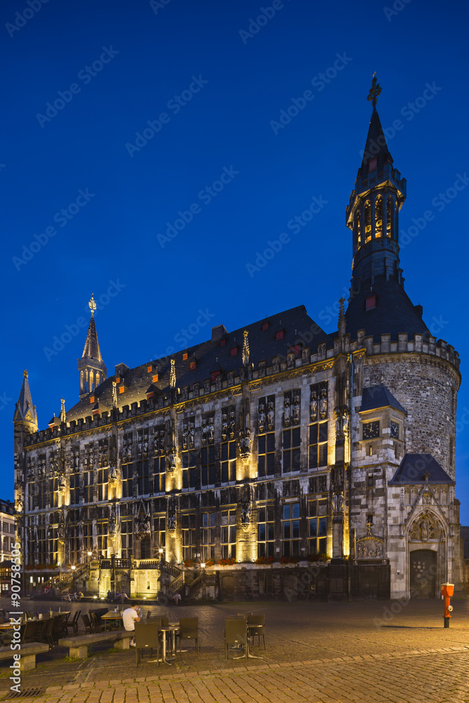 Aachen Town Hall At Night, Germany