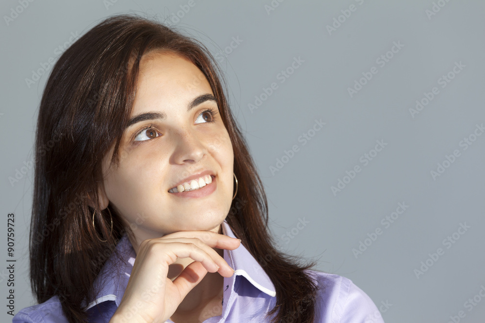 Cute businesswoman looking up, isolated on white background Cute businesswoman looking up, isolated on white background