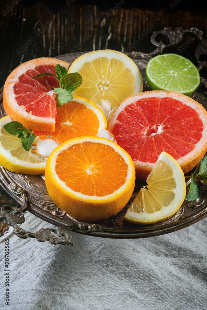 Set of sliced citrus fruits Set of sliced citrus fruits