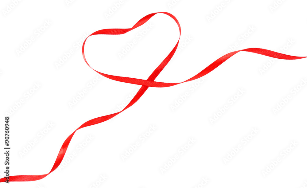 Red ribbon in shape of heart isolated on white Red ribbon in shape of heart isolated on white