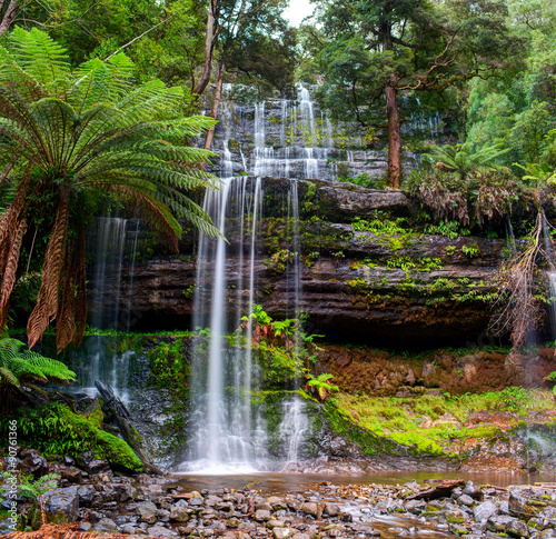 The Russell Falls, a tiered–cascade waterfall on the Russell Falls Creek.Tasmania, Australia