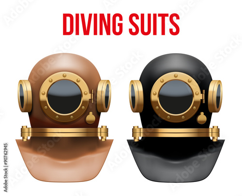 Set of Underwater diving suit helmet.