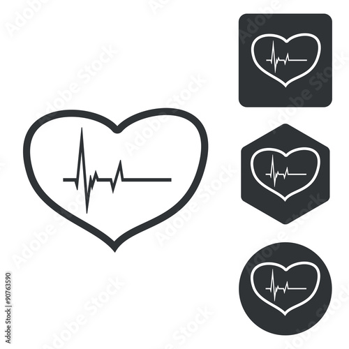 Cardiology icon set, monochrome