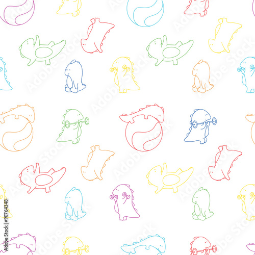 Seamless texture with dragon doing gymnastic exercises and yoga