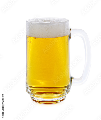 Mug with beer on white background