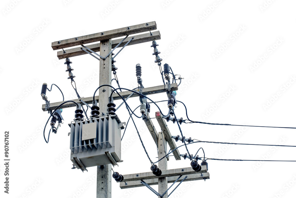 Transformer And Power Lines On White Background. Transformer And Power Lines On White Background.