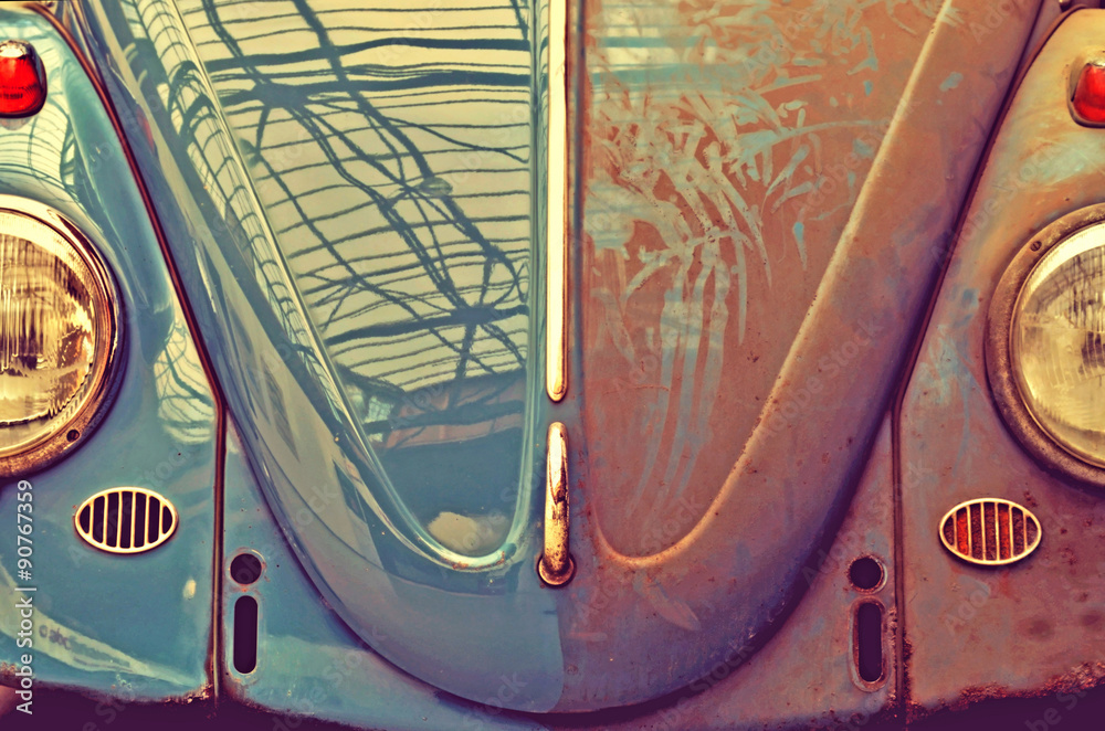 Anfas old car, half dirty. Retro Style (car wash, good and evil,
