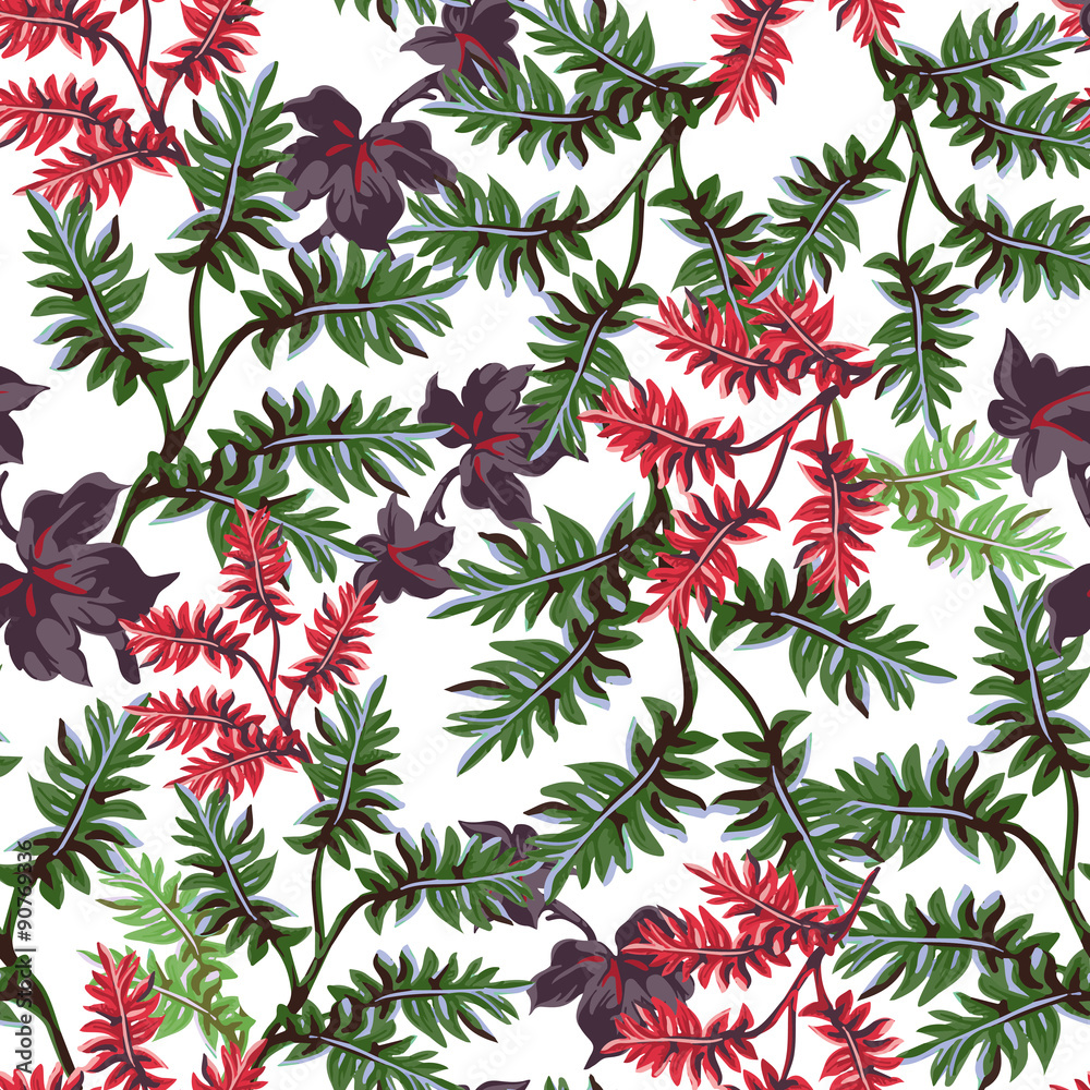 seamless pattern of exotic leaves