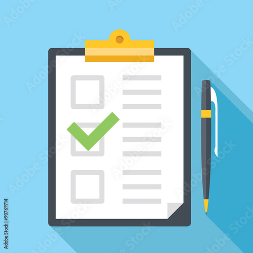Vector clipboard with pen and checklist icon