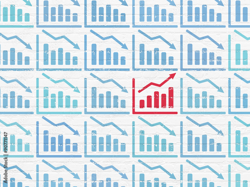 Business concept: growth graph icon on wall background