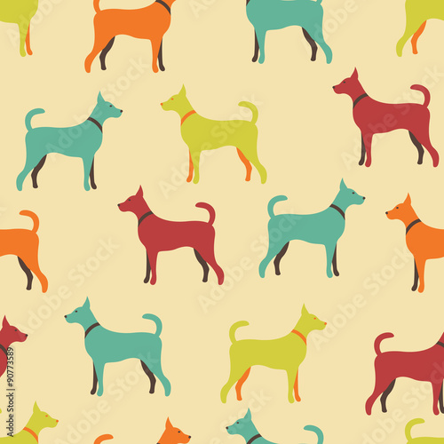 Animal seamless vector pattern of dog silhouettes