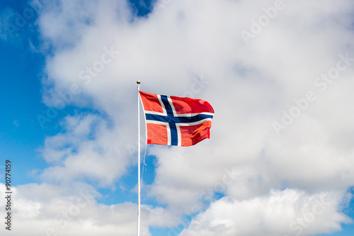 Norwegian flag on flagpole in Norway