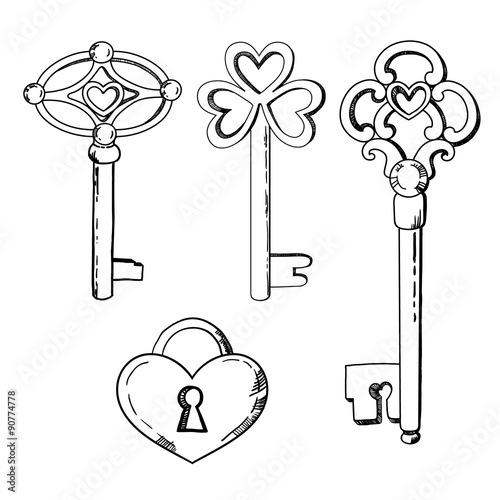 Set of vintage keys. Vector illustration