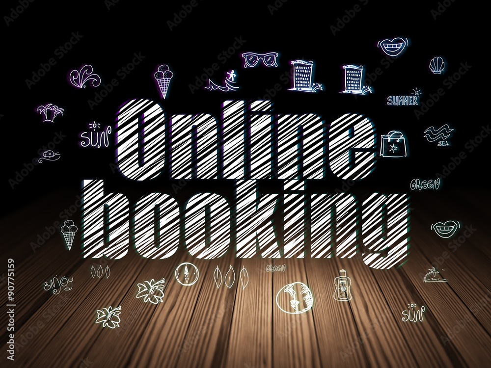 Travel concept: Online Booking in grunge dark room