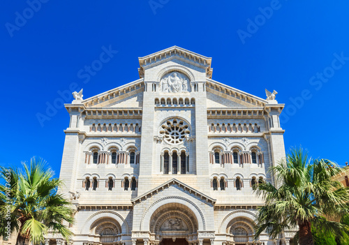 Famous landmark, facade of Saint Nicholas Cathedral, Monte Carlo, Monaco.