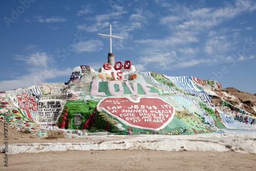 Pieces of the display at Salvation Mountain, an art installation in Niland California, built by Leonard Knight.  photo