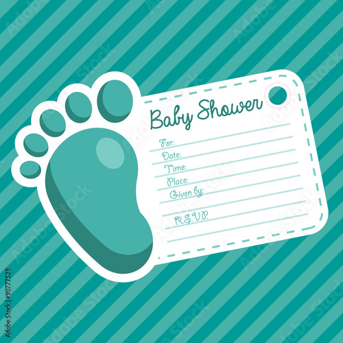 Baby boy shower invitation greeting card with baby foot