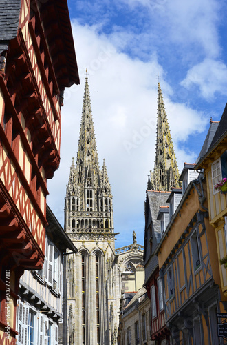 Old town and cathedral in Quimper, France