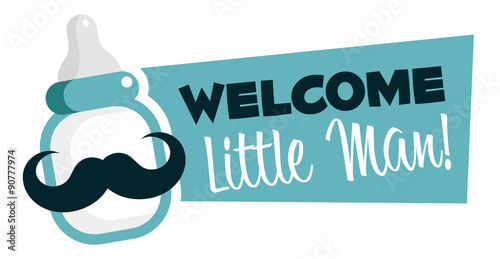 Baby shower emblem with mustache baby bottle