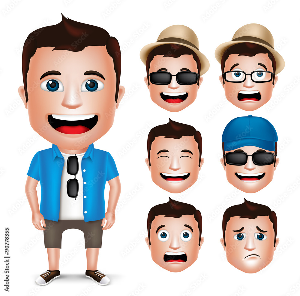 3D Realistic Man Character Wearing Casual Dress with Set of Head 3D Realistic Man Character Wearing Casual Dress with Set of Head