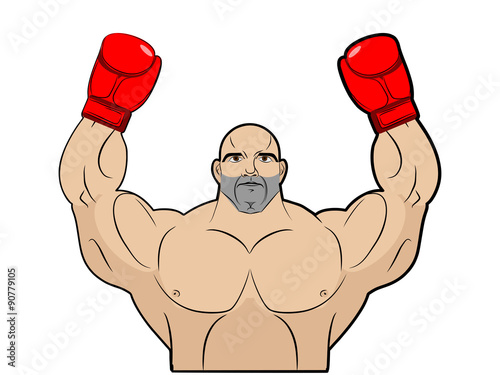 Winner, champion of boxing. Strong man on white background. Body