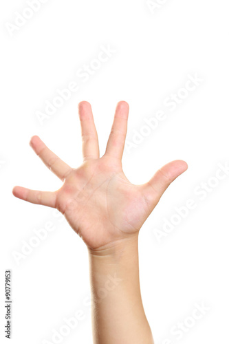 Child hand on white background