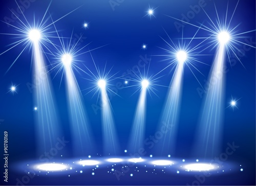 Spotlights on stage with smoke & light