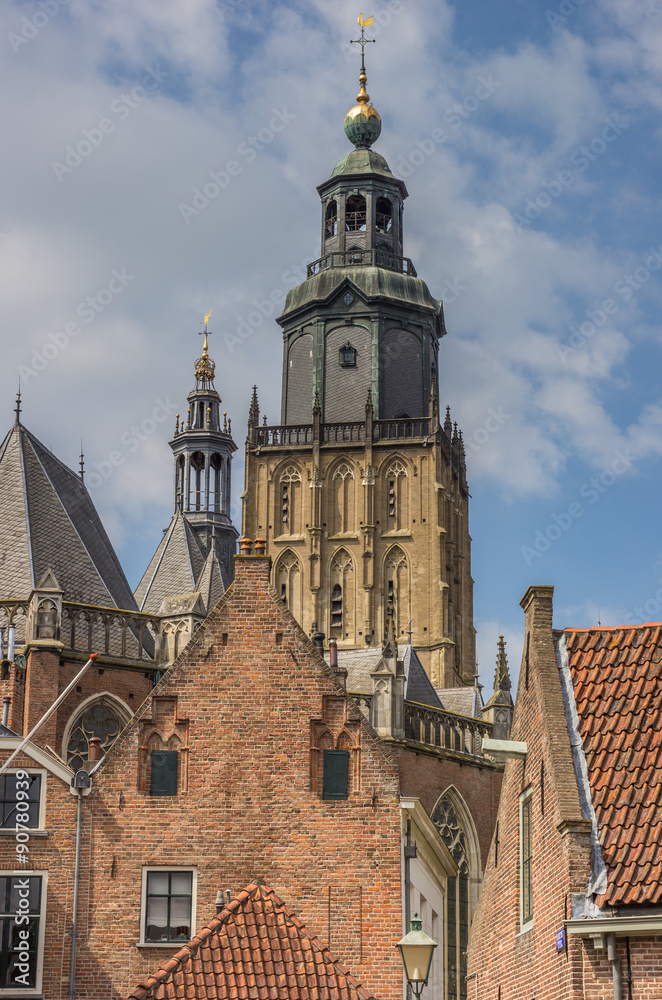 Old houses and the tower of the Walburgis church in Zutphen