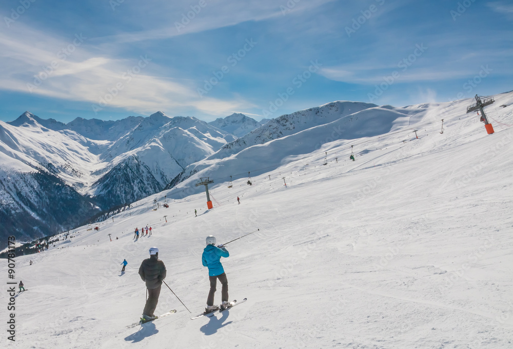 View of skiing resort in Alps. Livigno, Italy